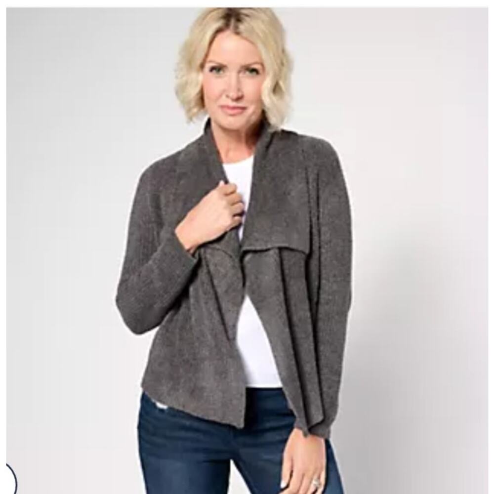 Barefoot Dreams Shawl Cardigan 1X CozyChic Lite Womens Gray Ribbed Oversized New
